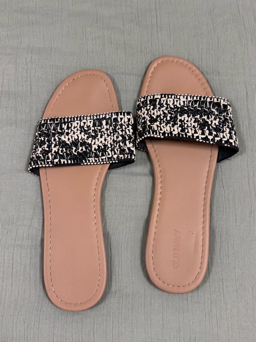Woven Slide Sandals in Nude and Black - Women's